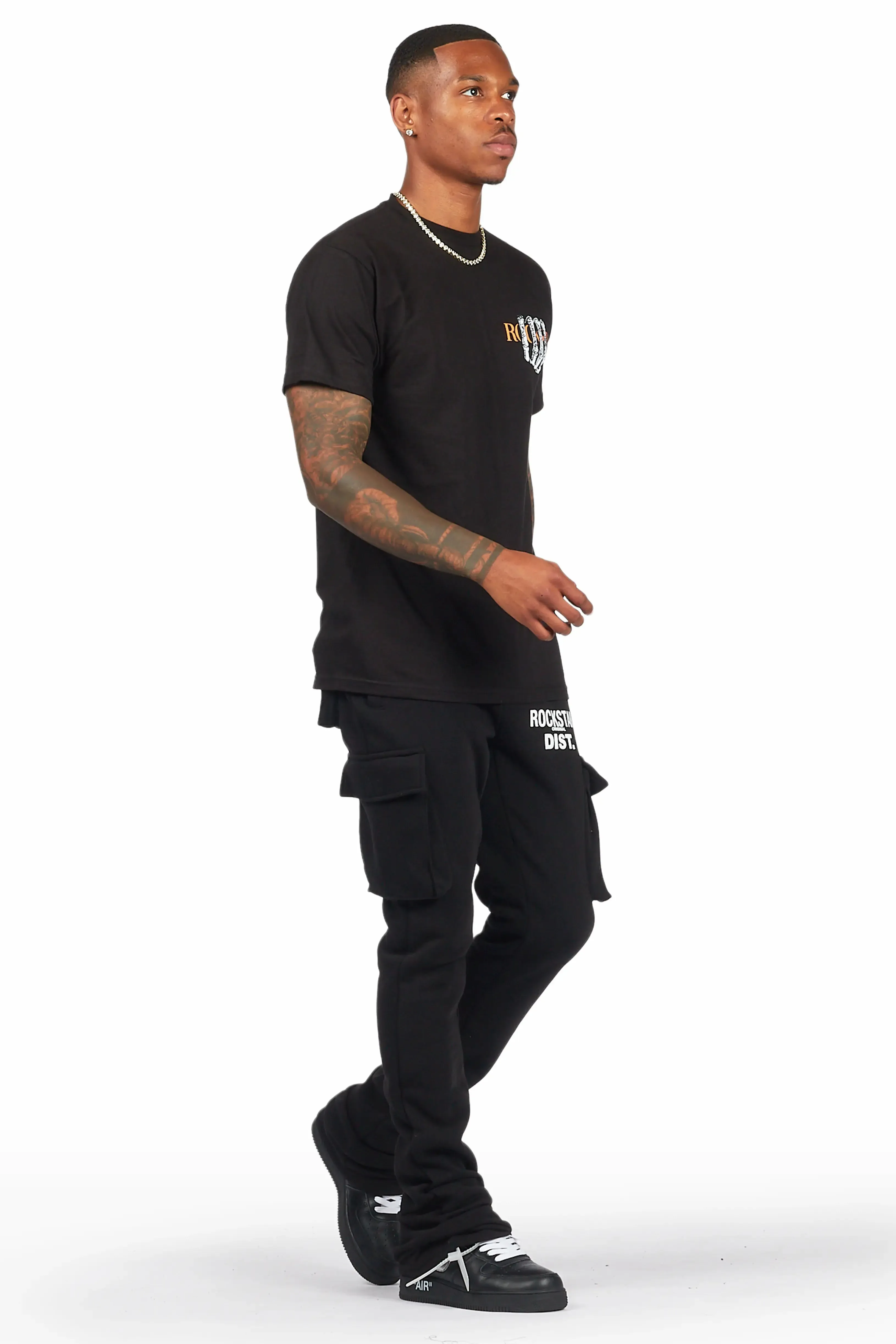 Alpine Black Stacked Flare Cargo Pant