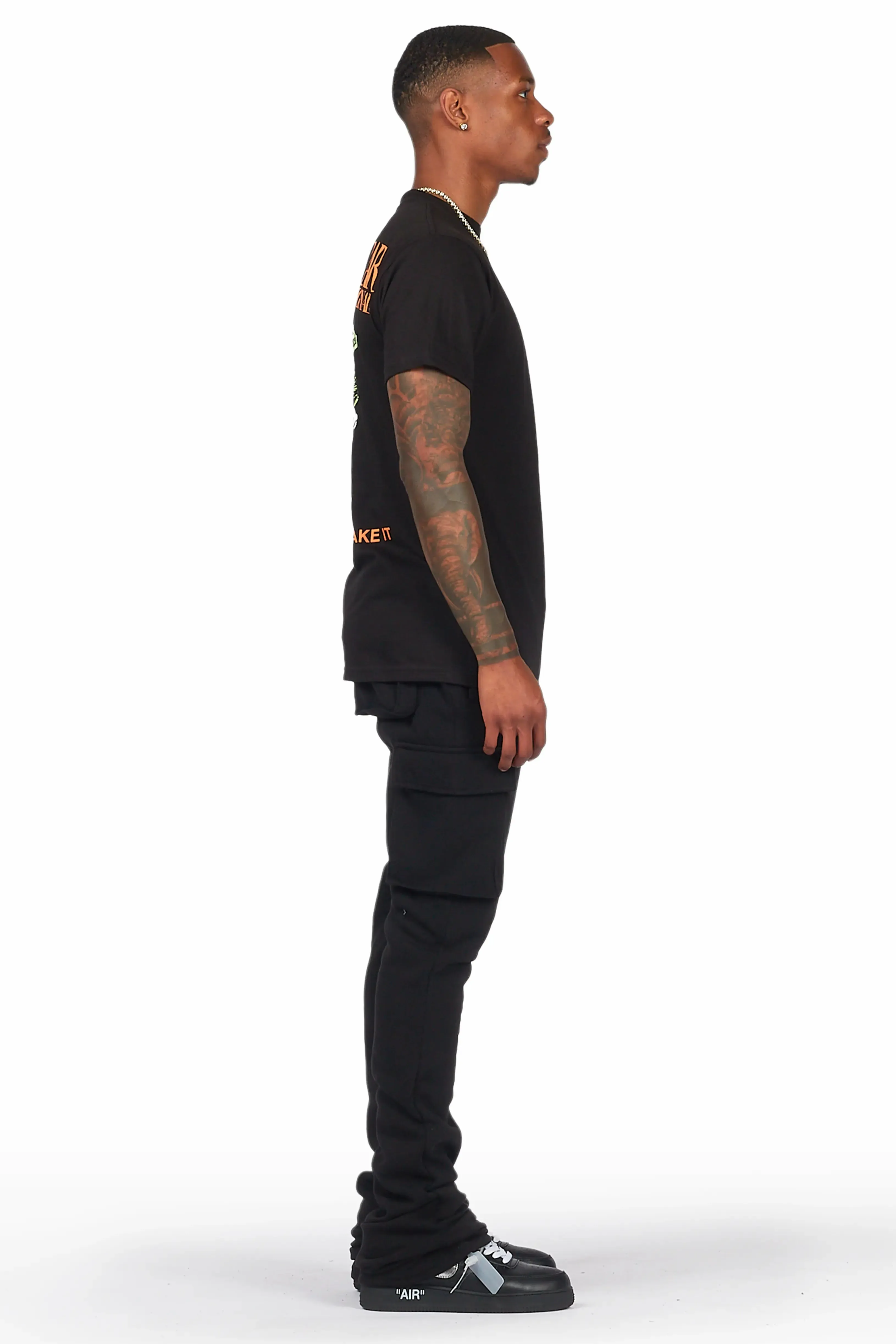 Alpine Black Stacked Flare Cargo Pant