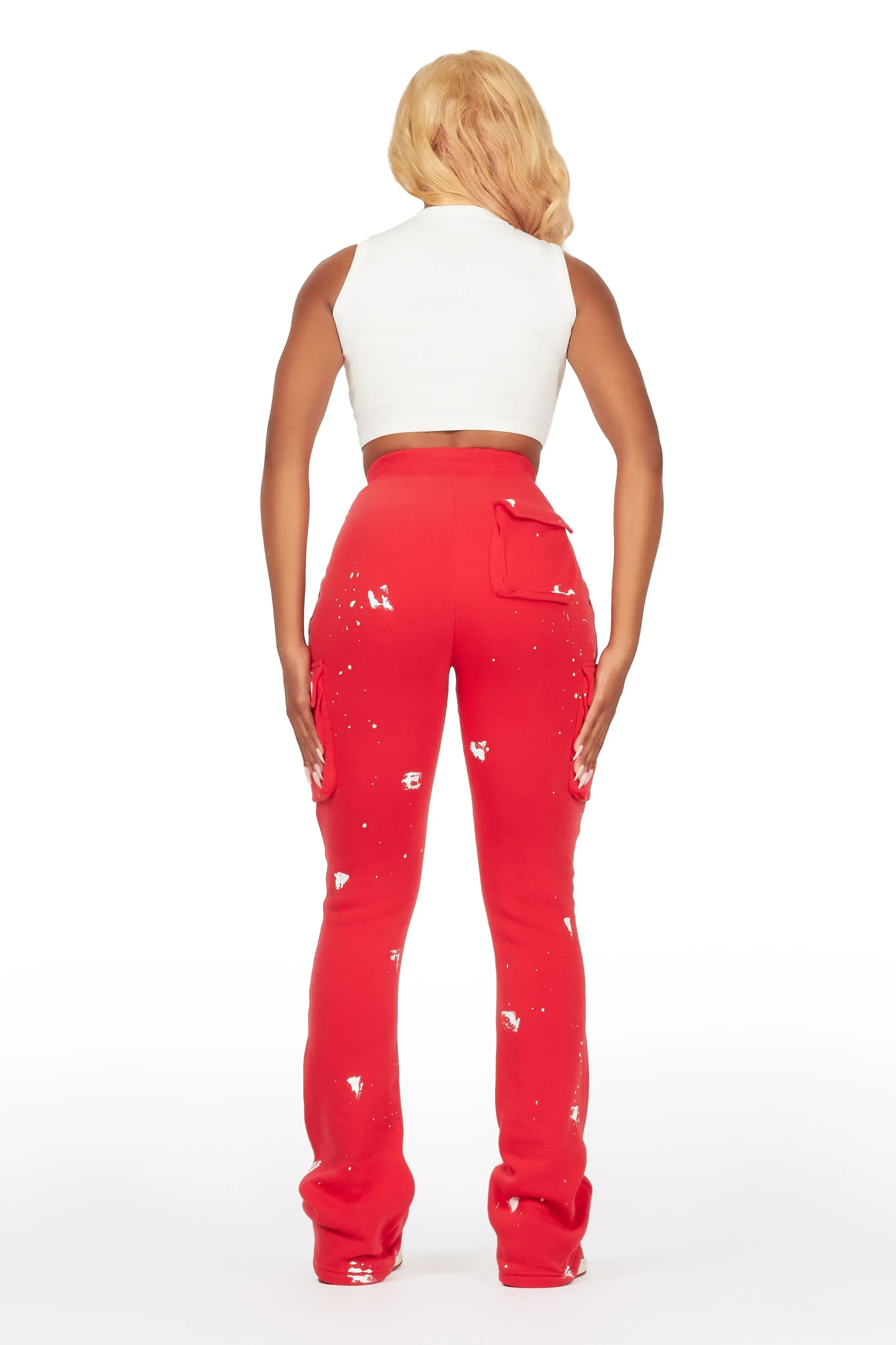 Antonia Red Cargo Stacked Track Pant