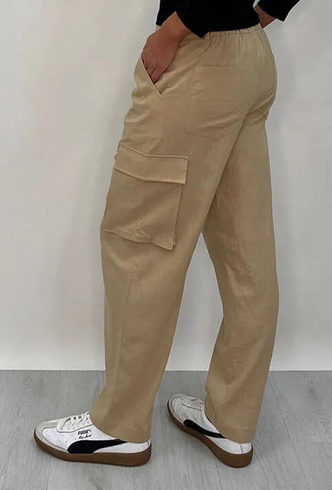 Athena Linen Cargo Pant-BEIGE