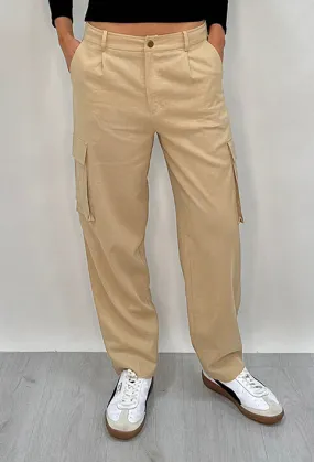 Athena Linen Cargo Pant-BEIGE