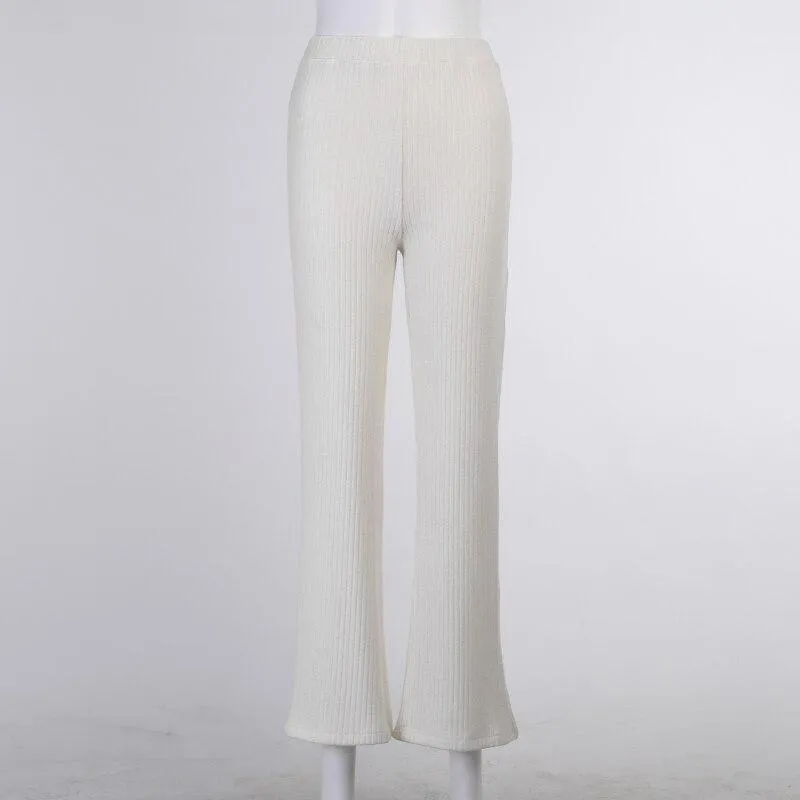 Autumn Casual Women's Woolen High Waist Elastic Loose Wide-leg Pants Trousers