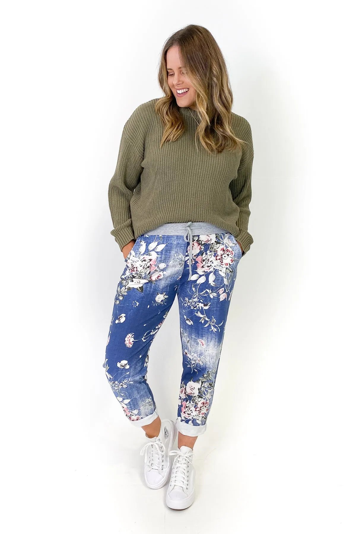 Beau Denver Floral Dark Blue Trousers