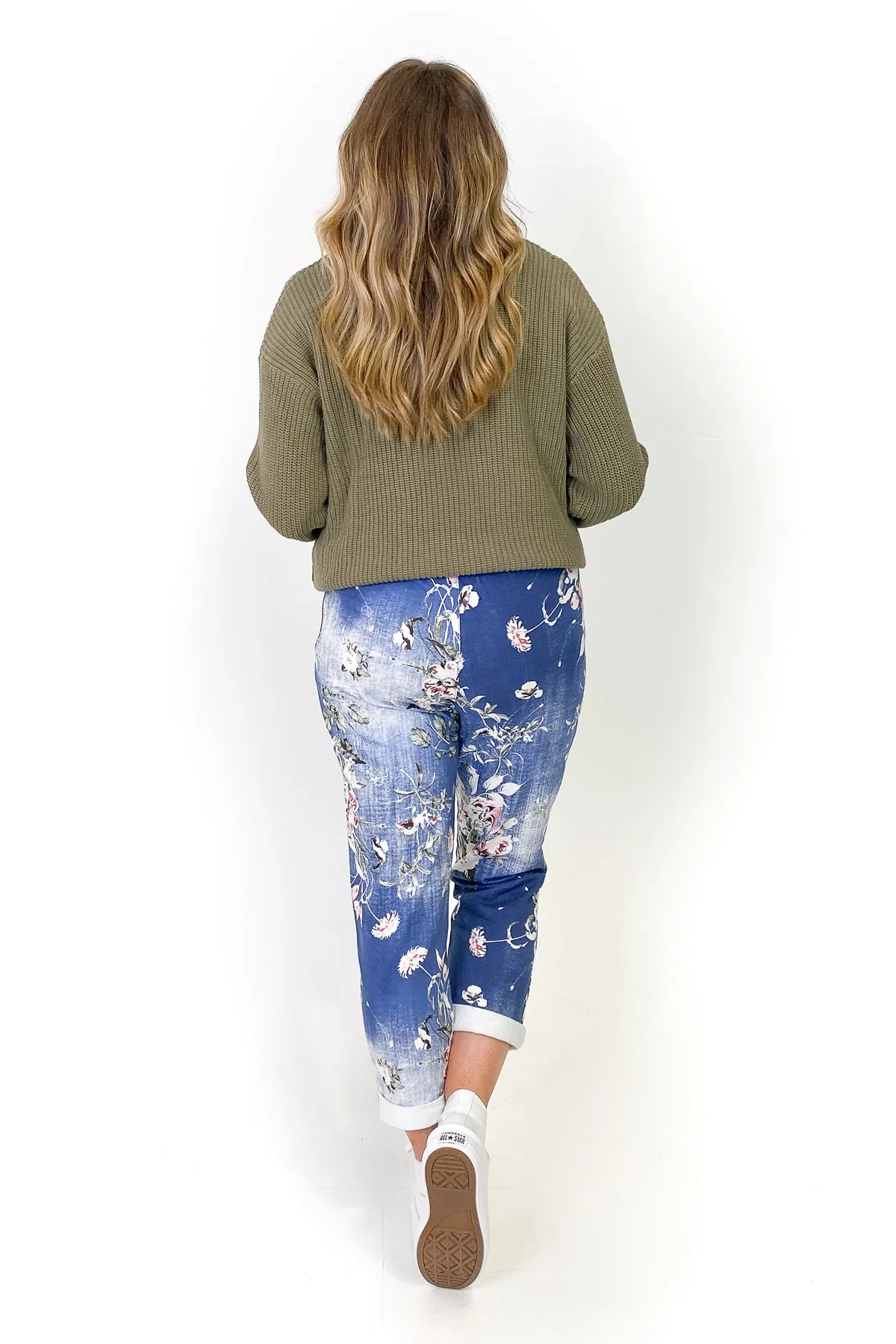 Beau Denver Floral Dark Blue Trousers