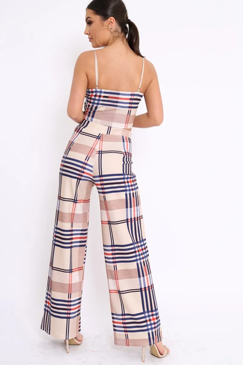 Beige Check Crop Top and Trousers Co-Ord - Mahli