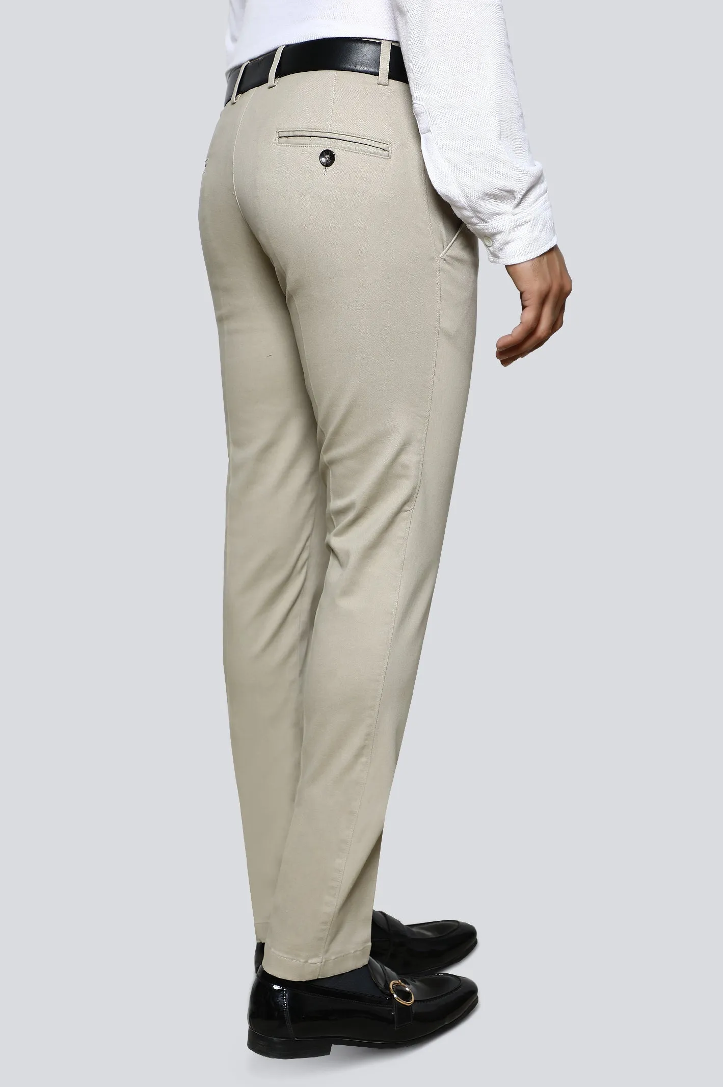 Beige Cotton Smart Fit Trouser