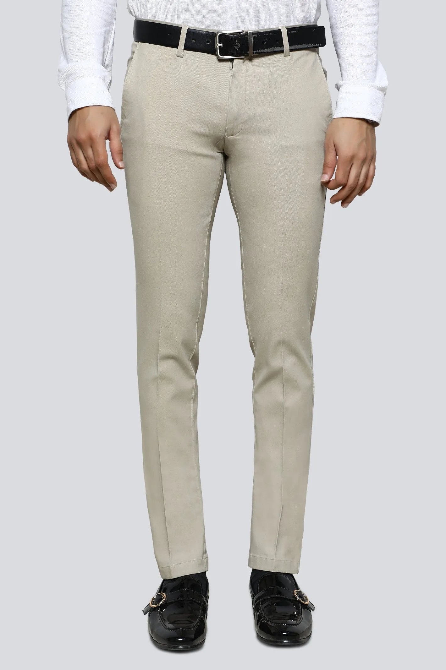 Beige Cotton Smart Fit Trouser