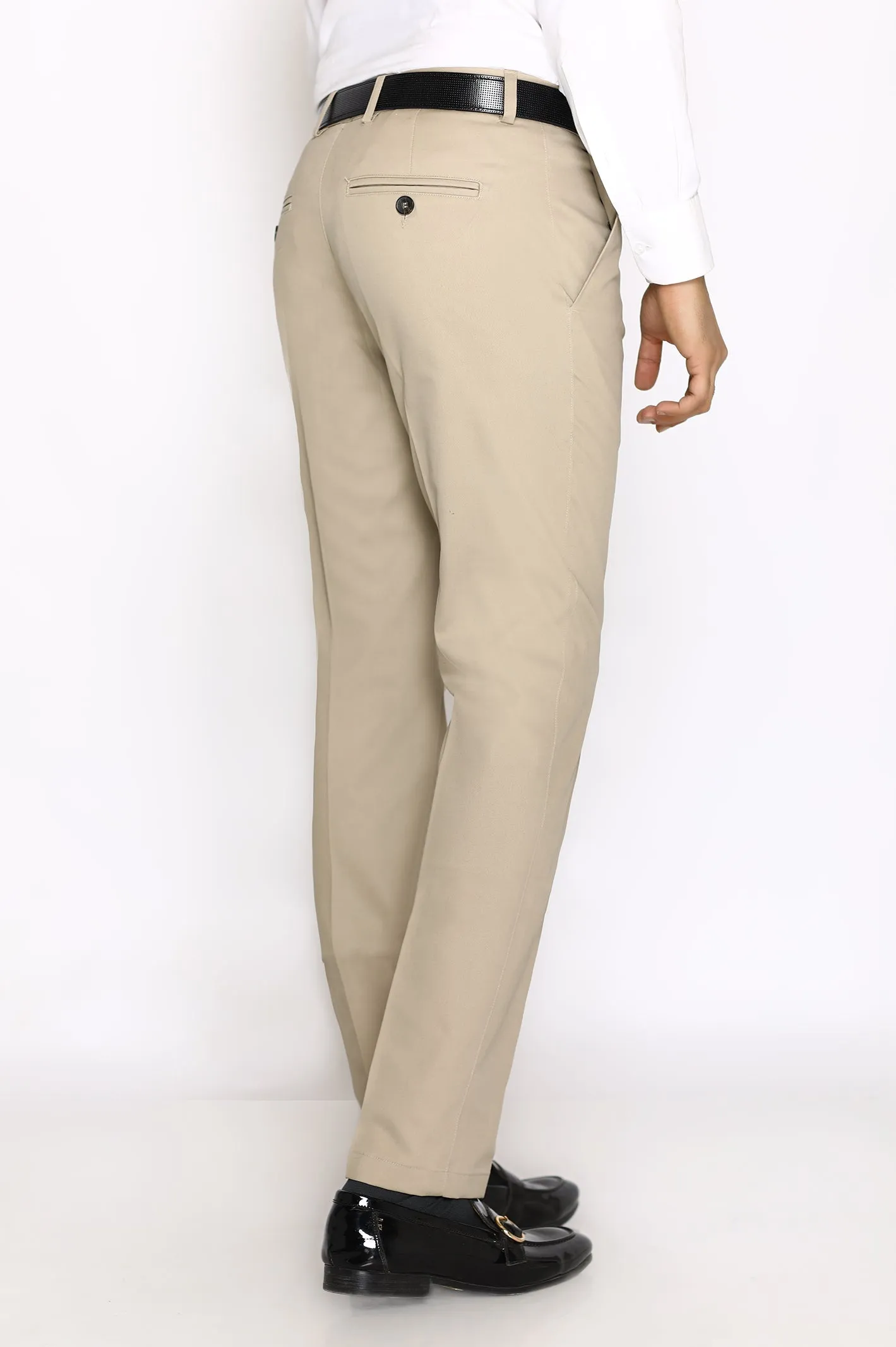 Beige Cotton Smart Fit Trouser