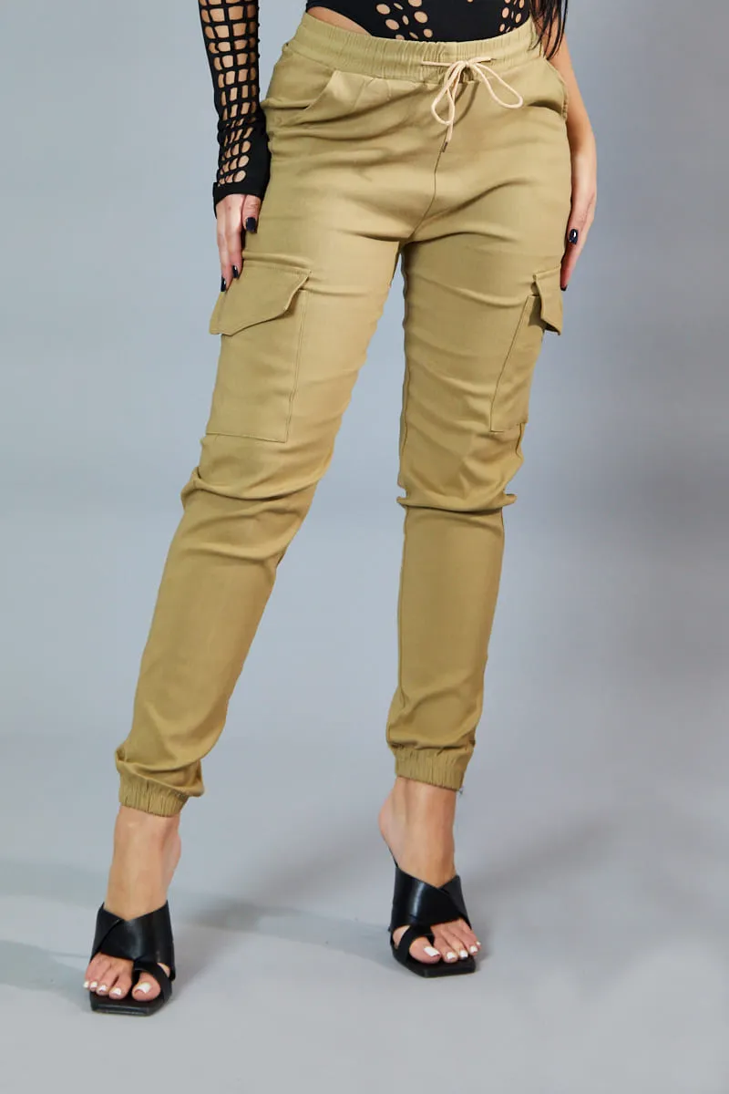 Beige Cuffed Hem Cargo Trousers - Rain