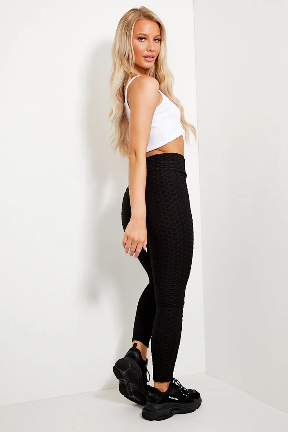 Black High Waisted Textured Leggings