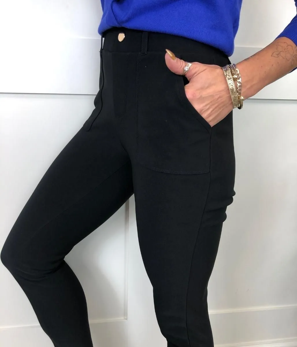 Black Ponte Stretch Trousers