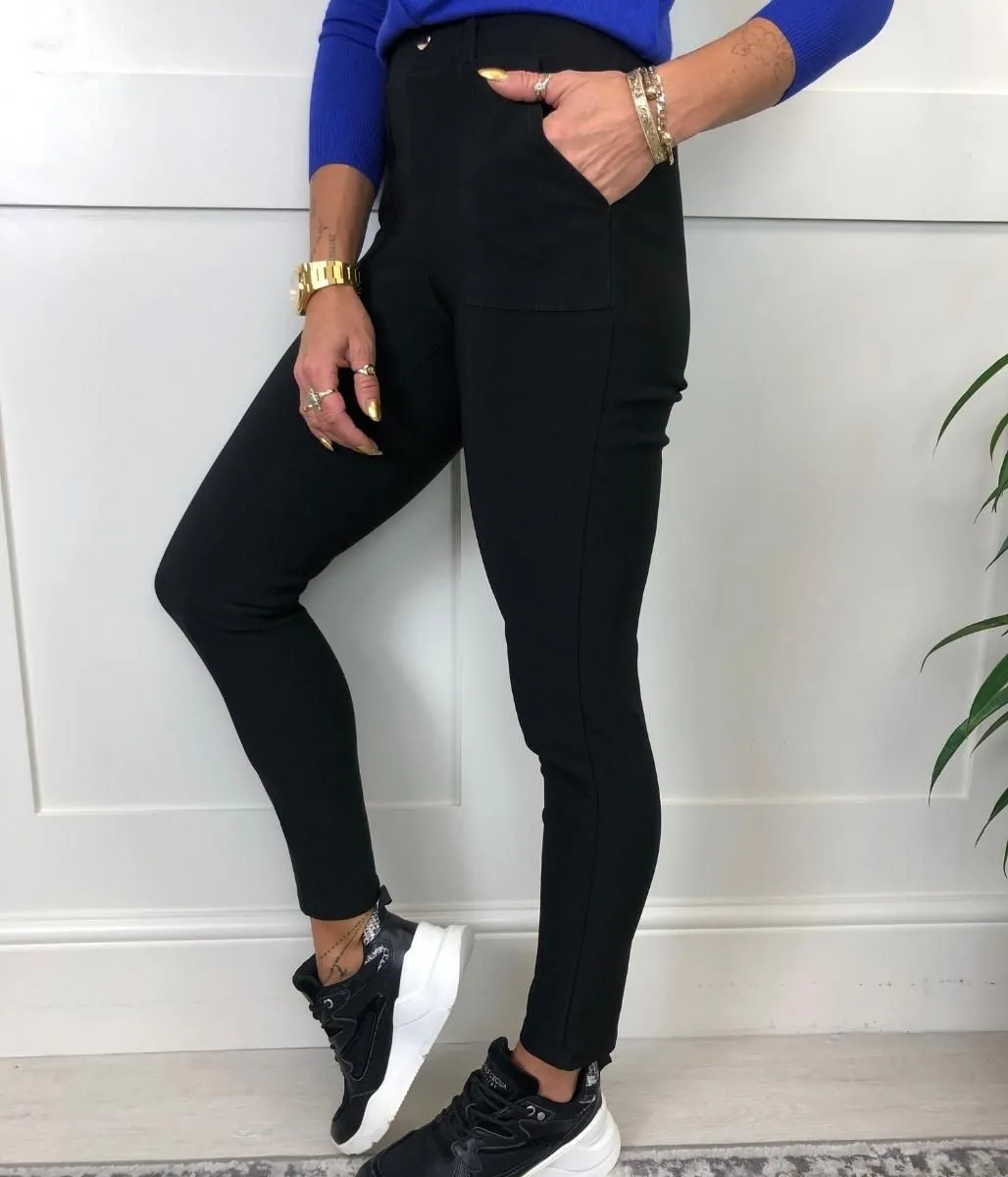 Black Ponte Stretch Trousers