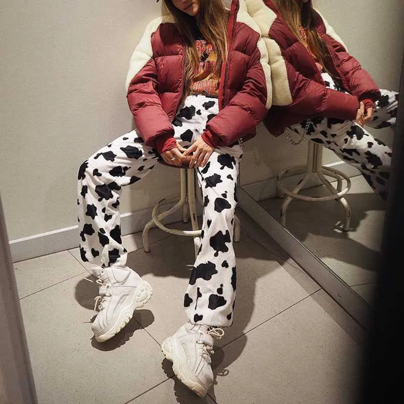 Casual Cow Print Straight Leg Trouser High Waisted Pants