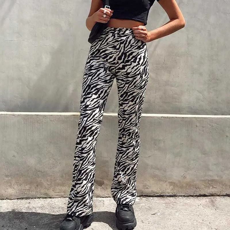 Casual Cow Print Straight Leg Trouser High Waisted Pants