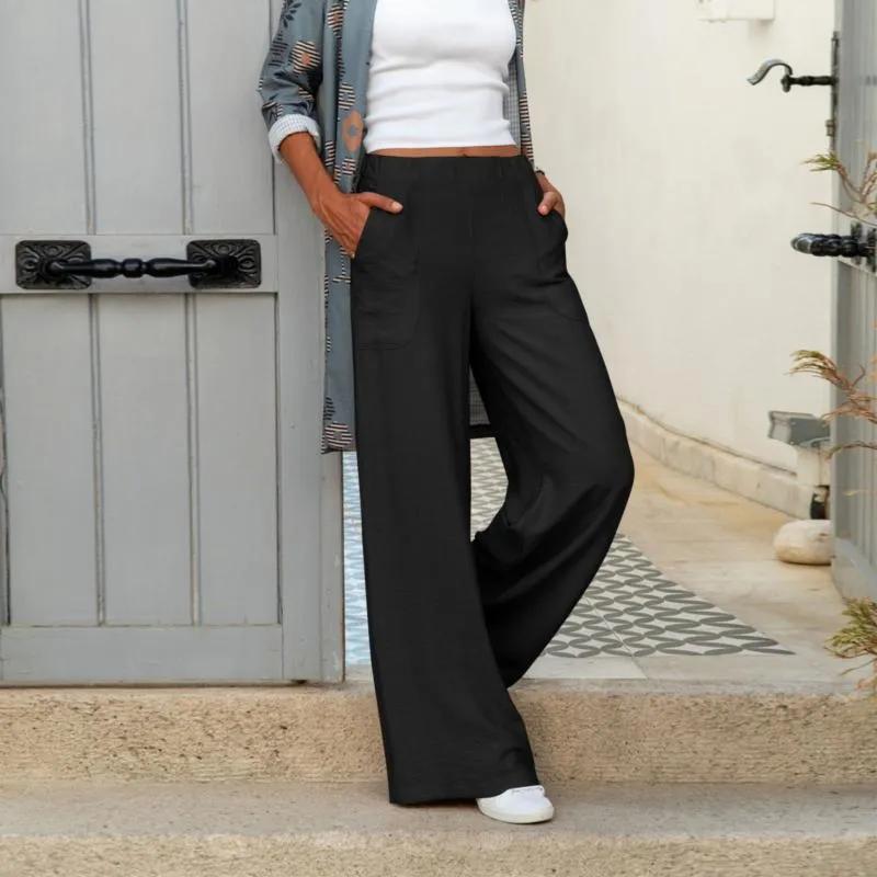 Casual Solid Colour Wide-Leg Pants