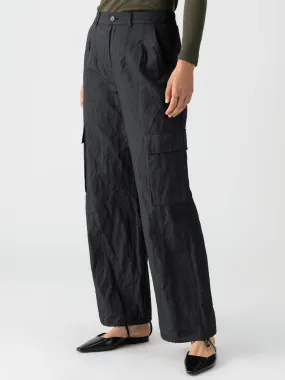 Cinched Nylon Semi-High Rise Cargo Pant Black