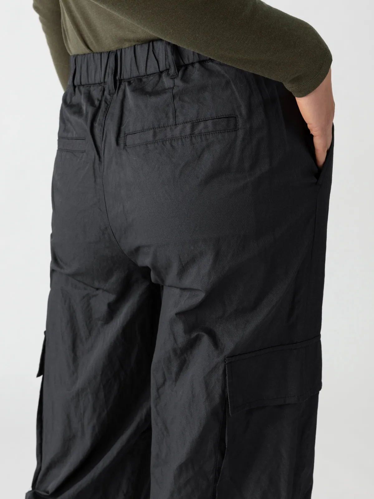 Cinched Nylon Semi-High Rise Cargo Pant Black