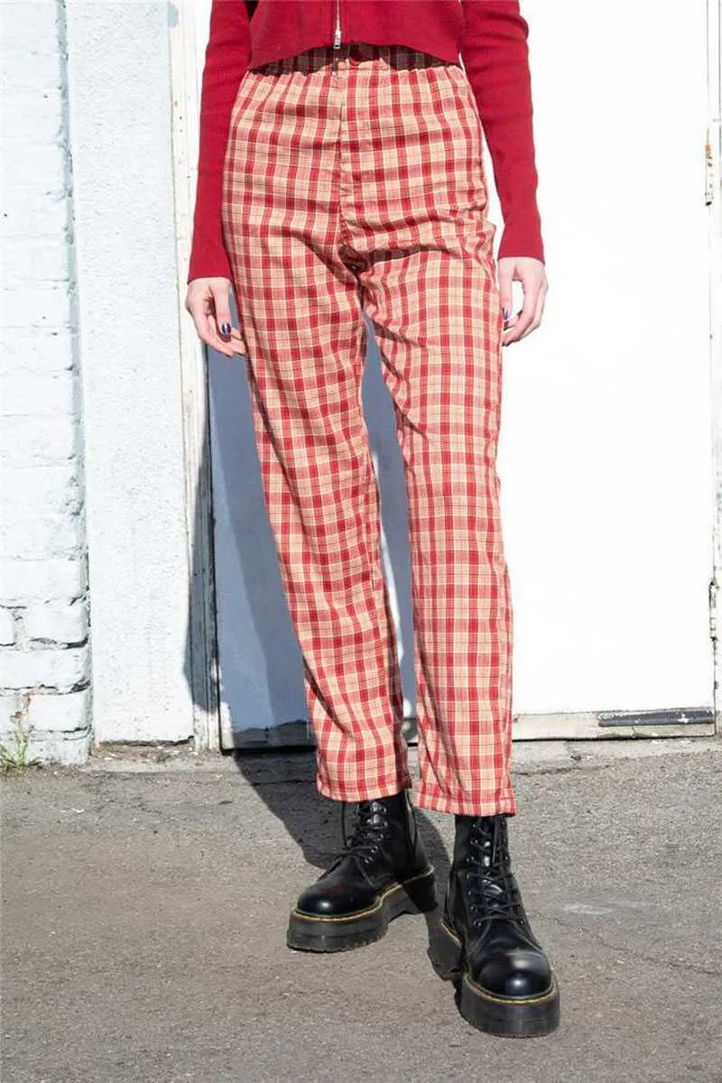 College Retro Gingham Straight Leg Checked Trousers Womens