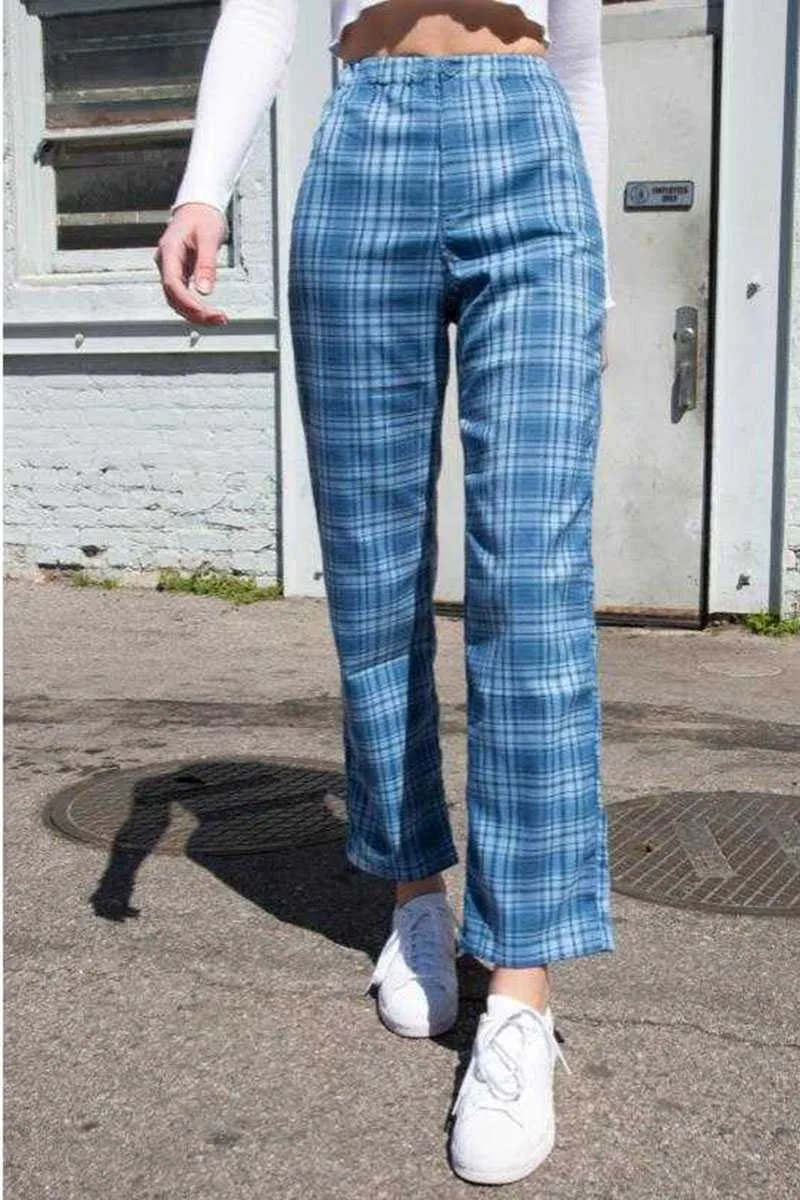 College Retro Gingham Straight Leg Checked Trousers Womens