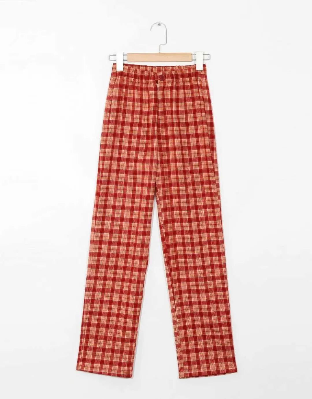 College Retro Gingham Straight Leg Checked Trousers Womens