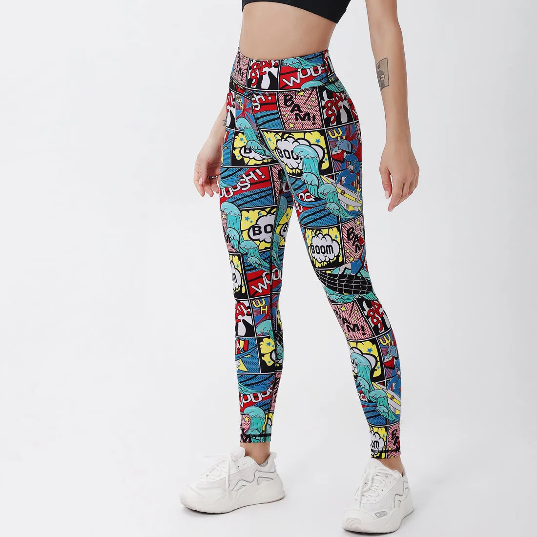 Sure! Here’s an optimized title for the e-commerce product:

Vibrant Comic Print High-Waisted Leggings for Ultimate Comfort and Style

Let me know if you need further modifications!