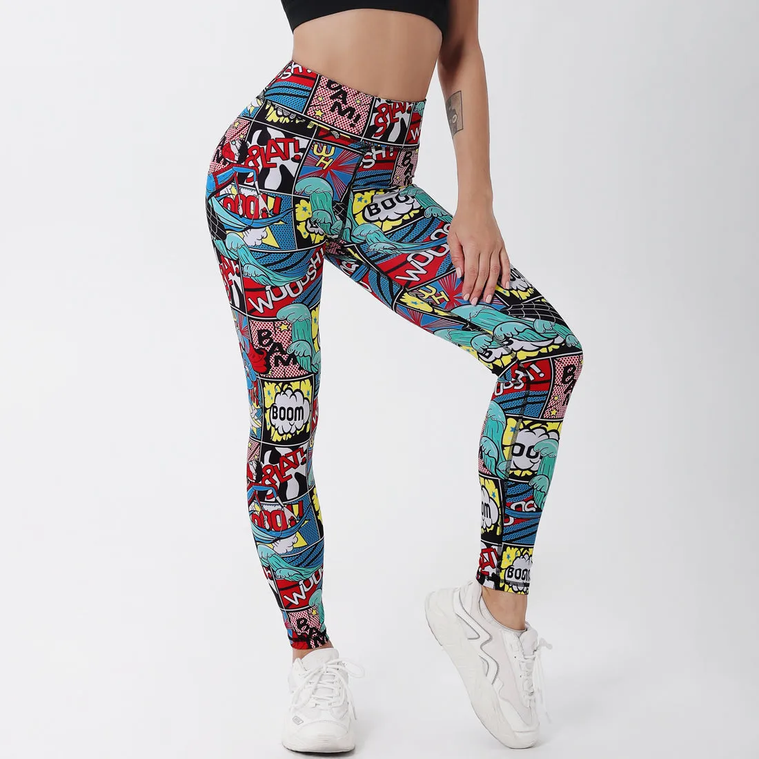 Sure! Here’s an optimized title for the e-commerce product:

Vibrant Comic Print High-Waisted Leggings for Ultimate Comfort and Style

Let me know if you need further modifications!