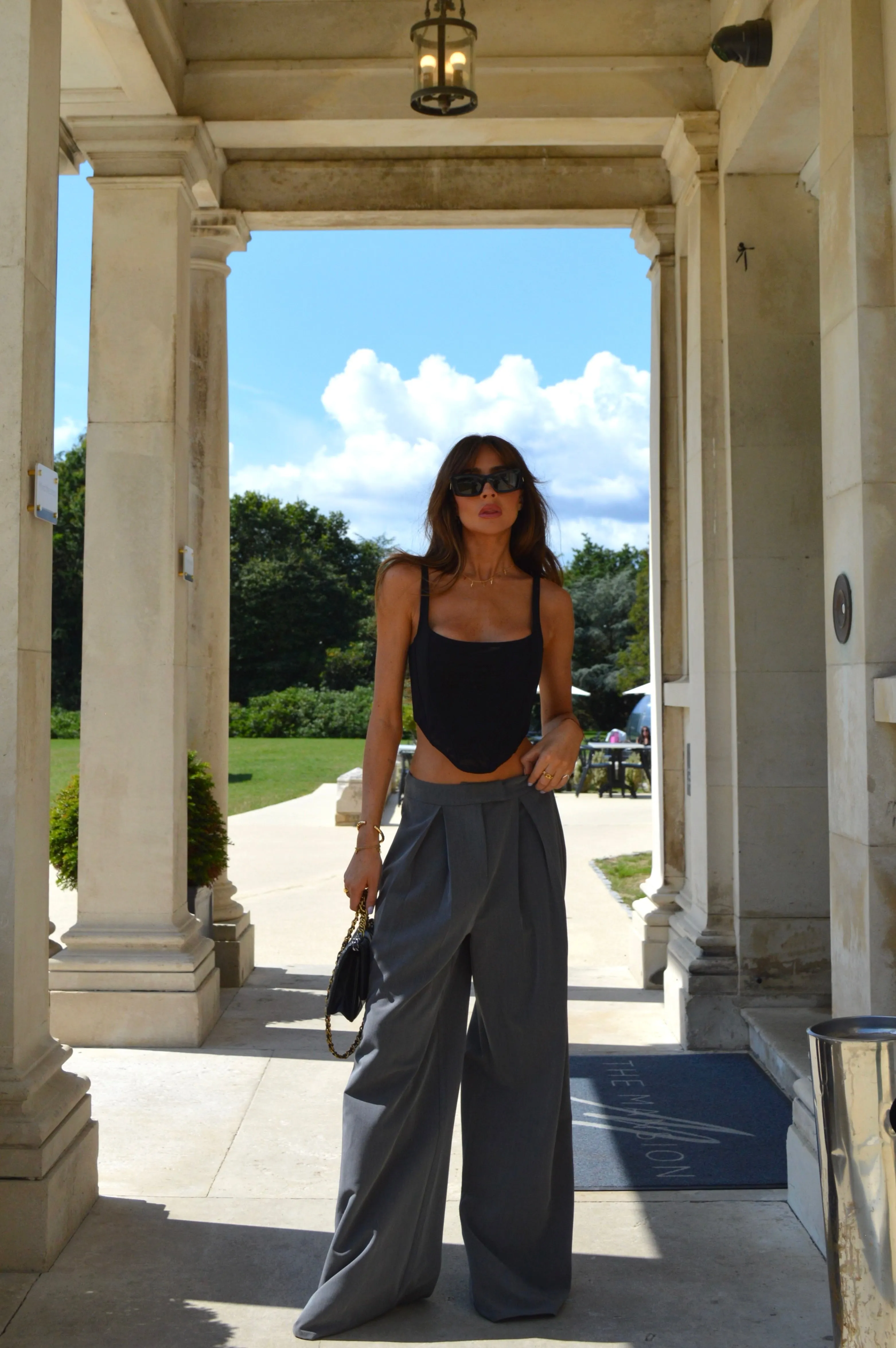 Dark-Grey High-Waisted Wide-Leg Trousers