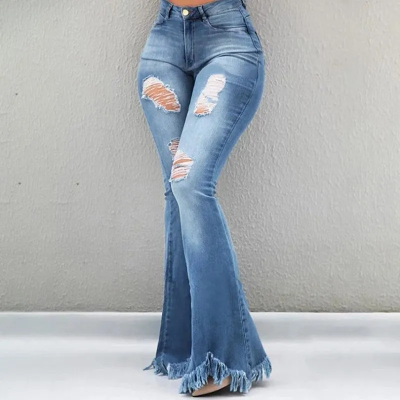 FRINGE FLARE DENIM PANTS