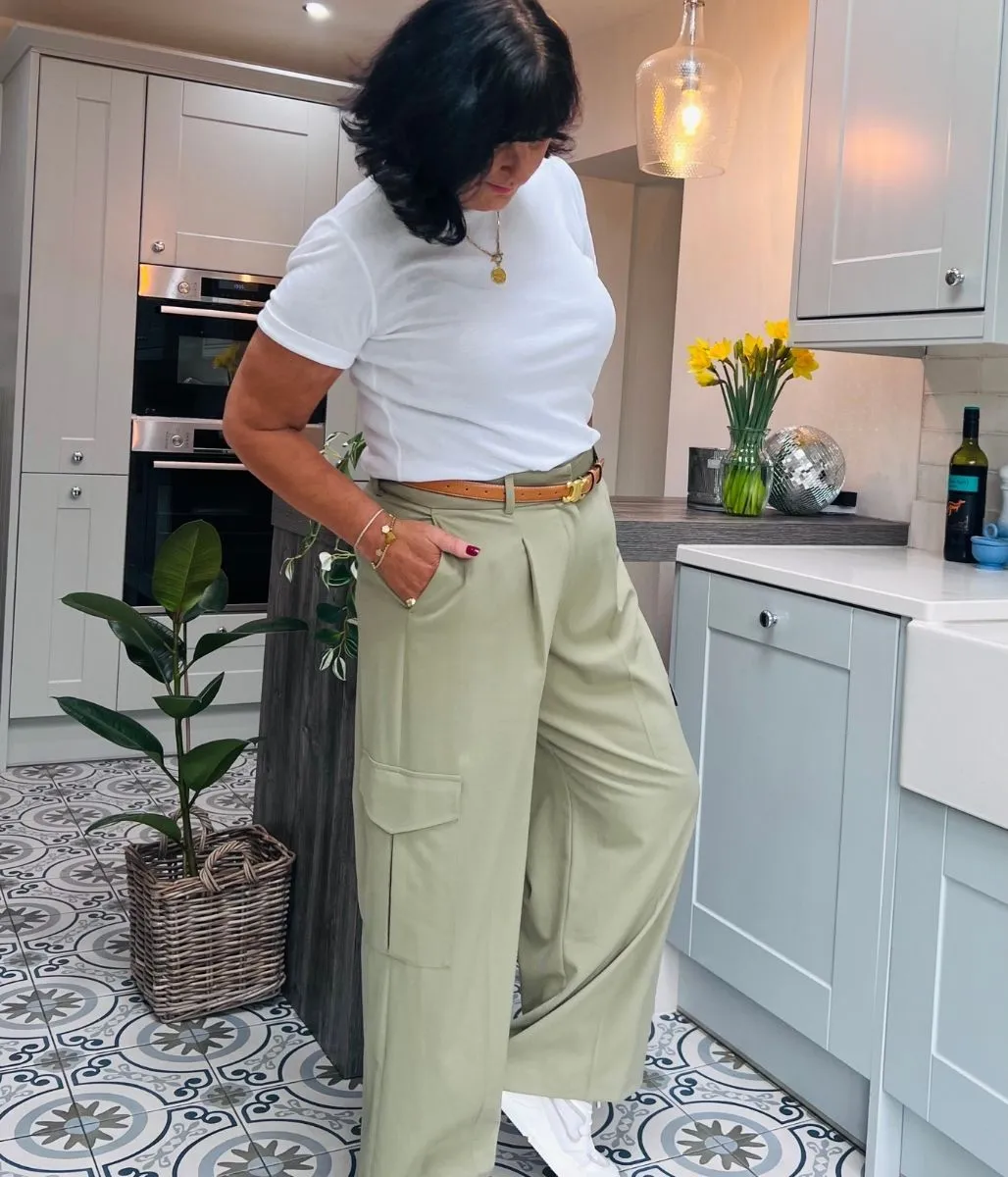 Green Wide Leg Cargo Trousers