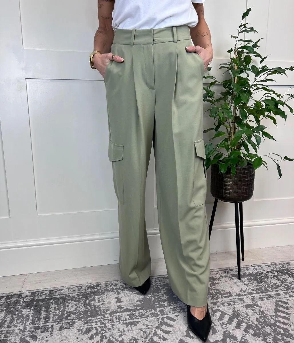 Green Wide Leg Cargo Trousers