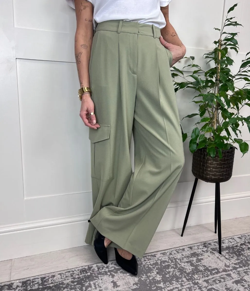 Green Wide Leg Cargo Trousers