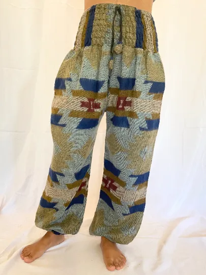 Handmade Geometric Wool Harem Pants from Nepal, Wool Pants, Non Itchy Wool Pants for Winter, Unisex Wool Pants, Winter Clothing, Yoga Pants