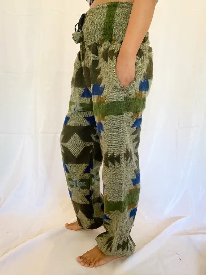 Handmade Geometric Wool Harem Pants from Nepal, Wool Pants, Non Itchy Wool Pants for Winter, Unisex Wool Pants, Winter Clothing, Yoga Pants