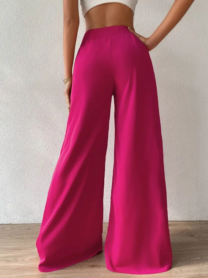 Trendy High Waist Wide Leg Pink Trousers for a Chic Look