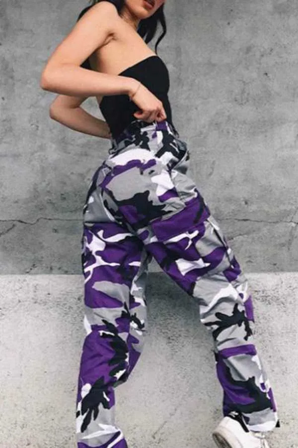 High Waisted Camouflage Cargo Trousers Camo Pants