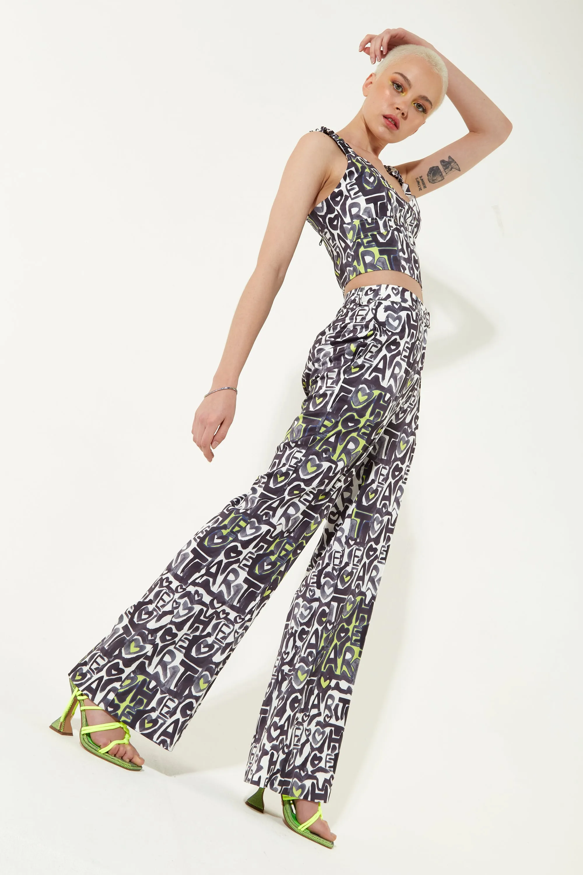 House Of Holland Abstract Print Wide Leg Trousers