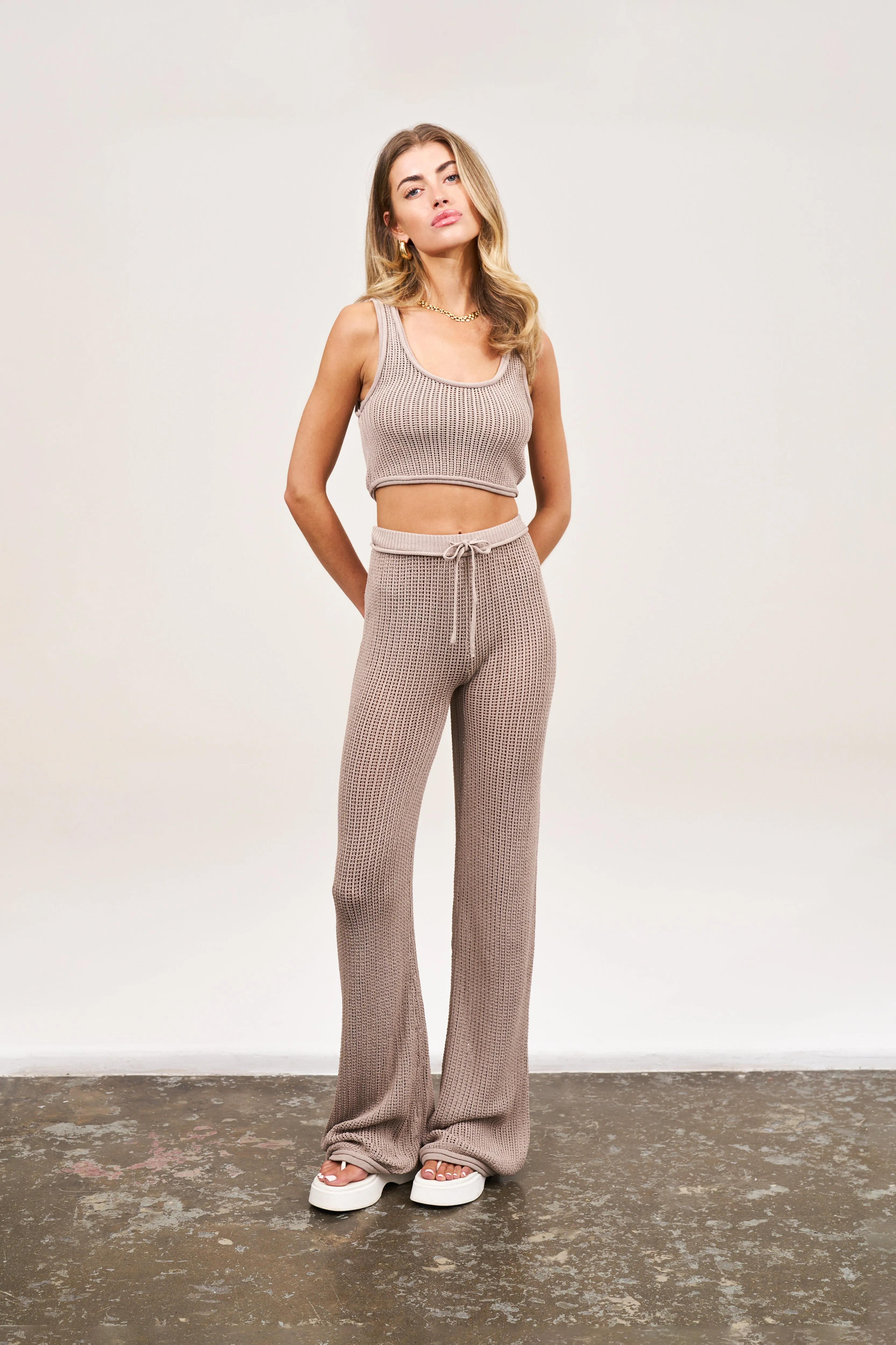 KNITTED TROUSERS - BEIGE