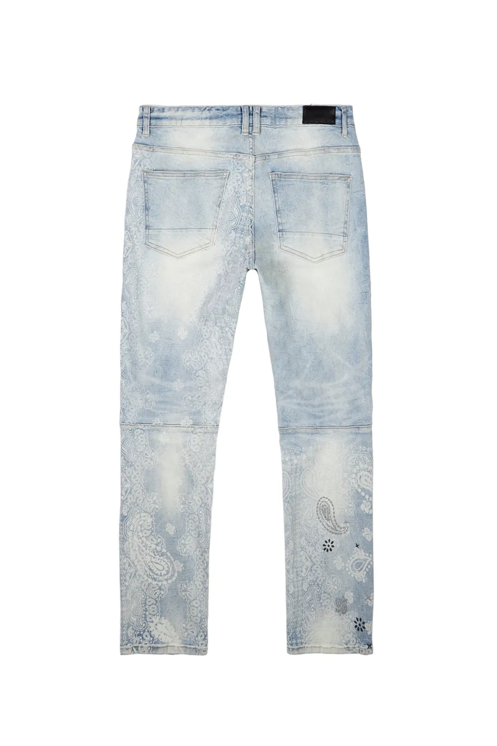 Laser Print Paisley Jeans - Sherman Blue