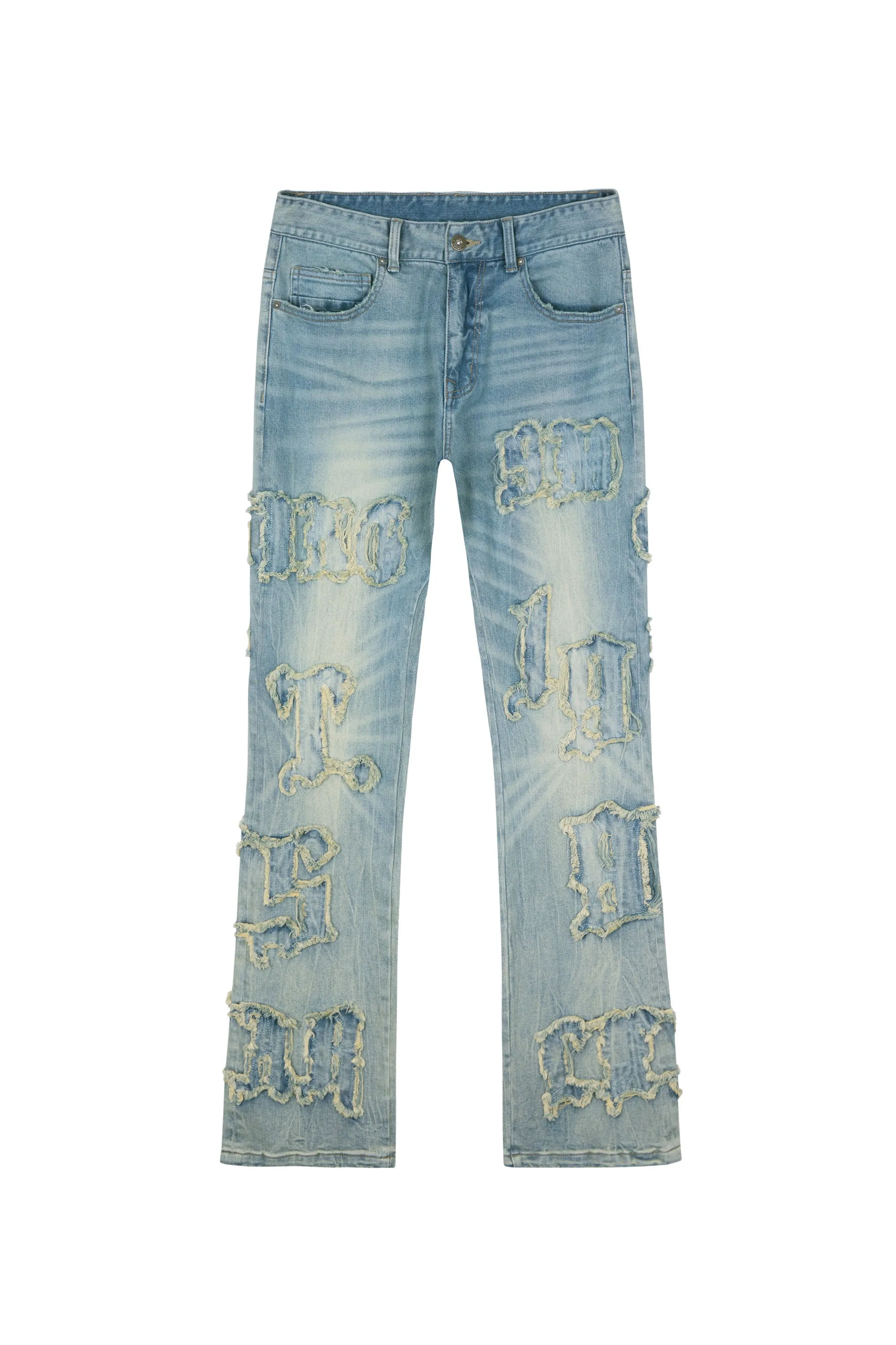 Letter Applique Jeans - Geneva Blue