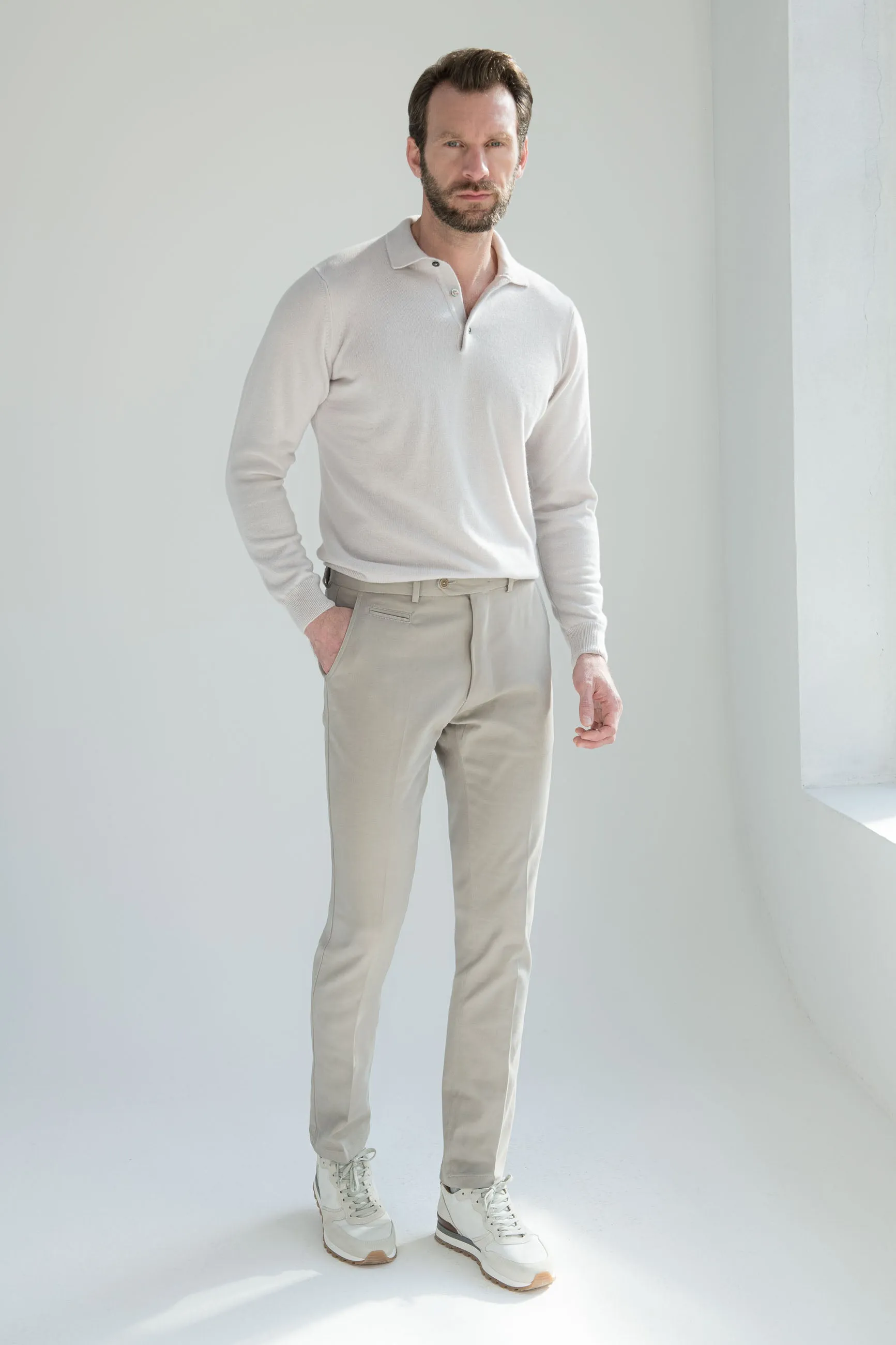 Mastic cotton and cashmere Garda trousers - Made in Italy