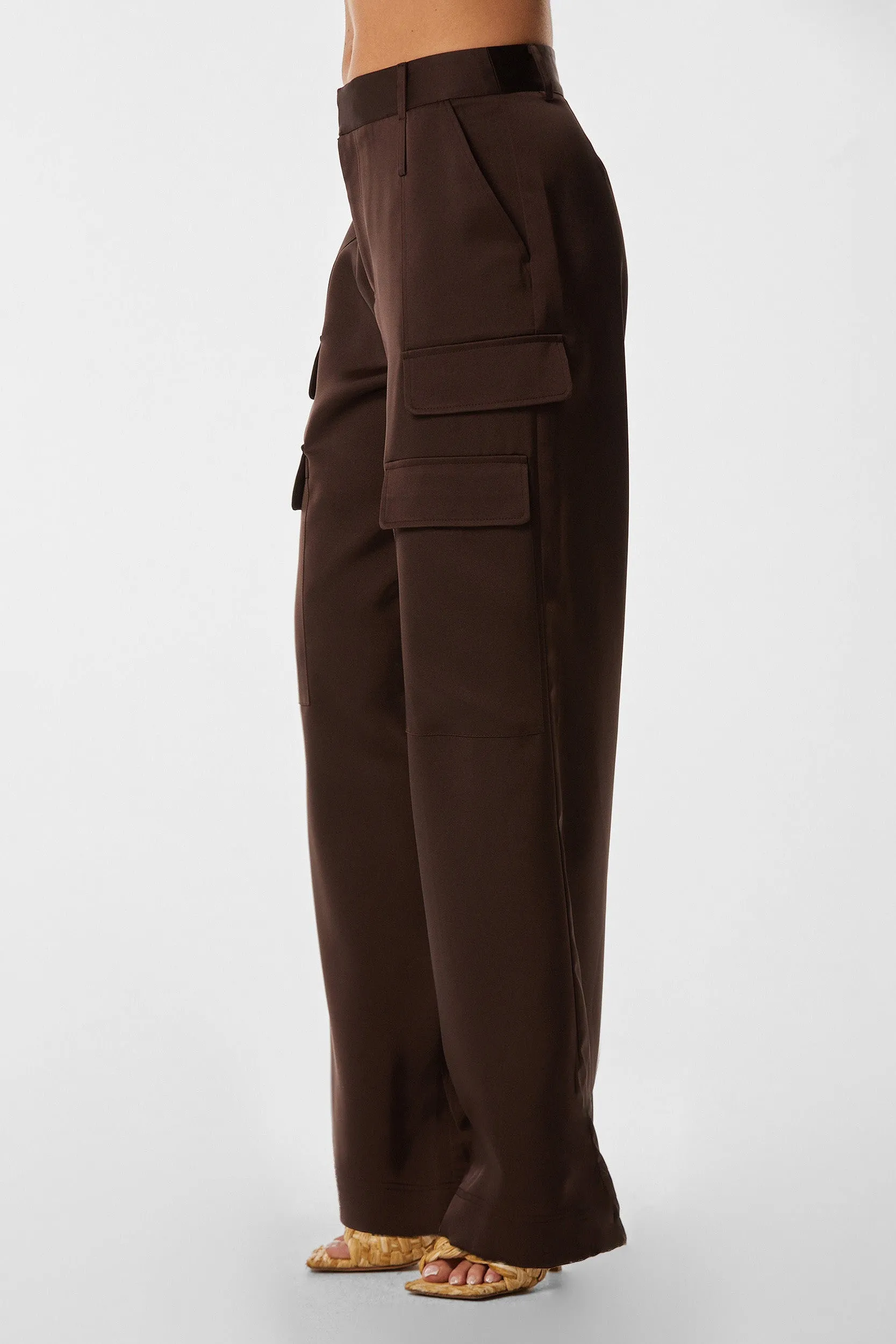 Milan Satin Cargo Pant - Espresso