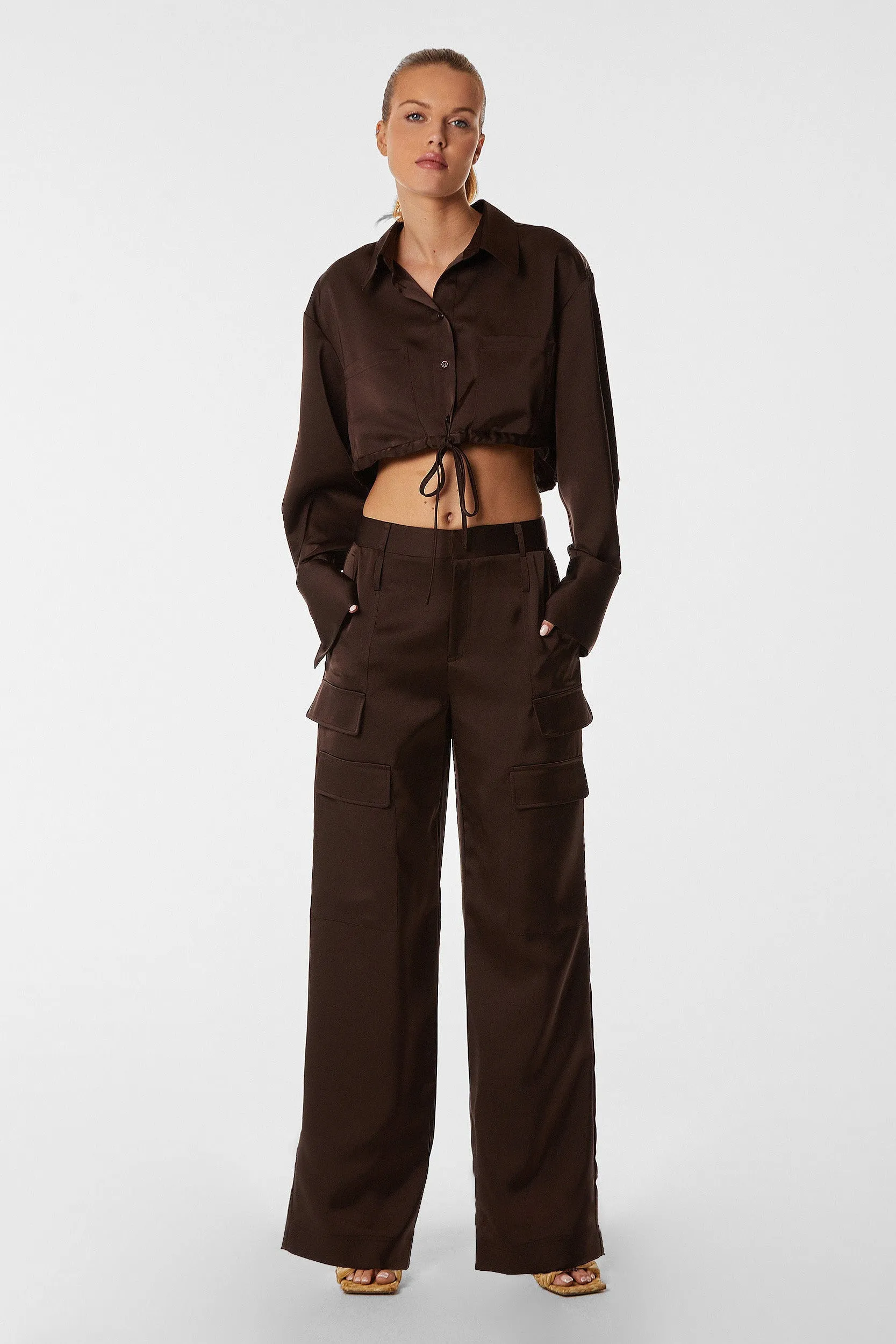 Milan Satin Cargo Pant - Espresso