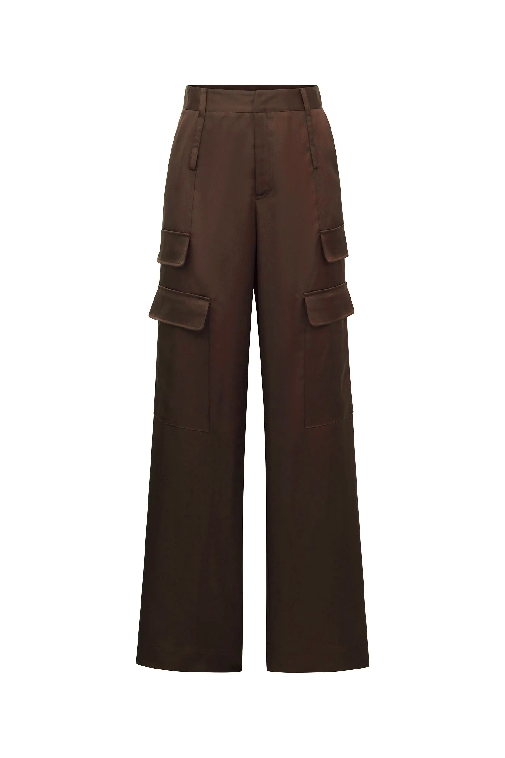 Milan Satin Cargo Pant - Espresso