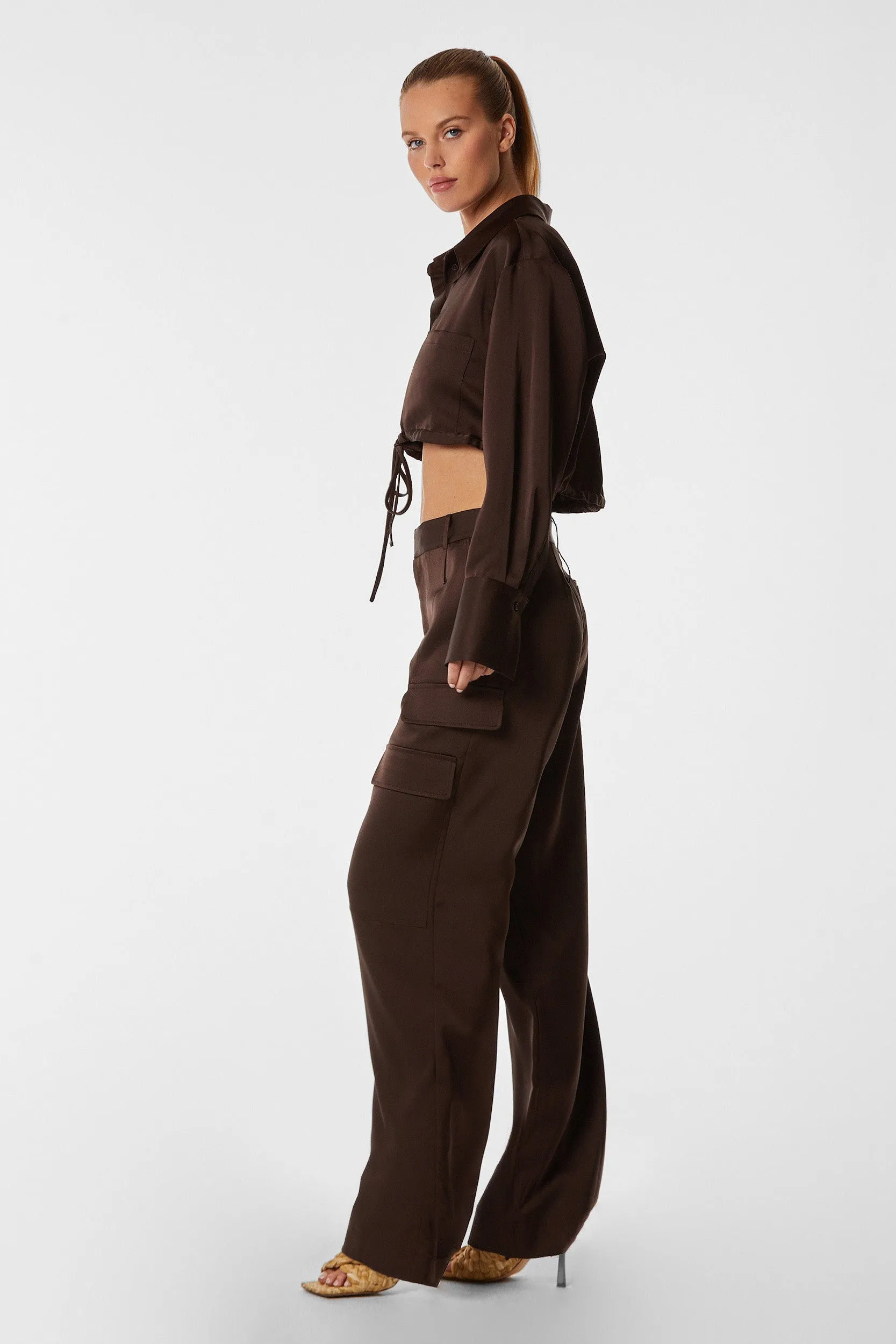 Milan Satin Cargo Pant - Espresso