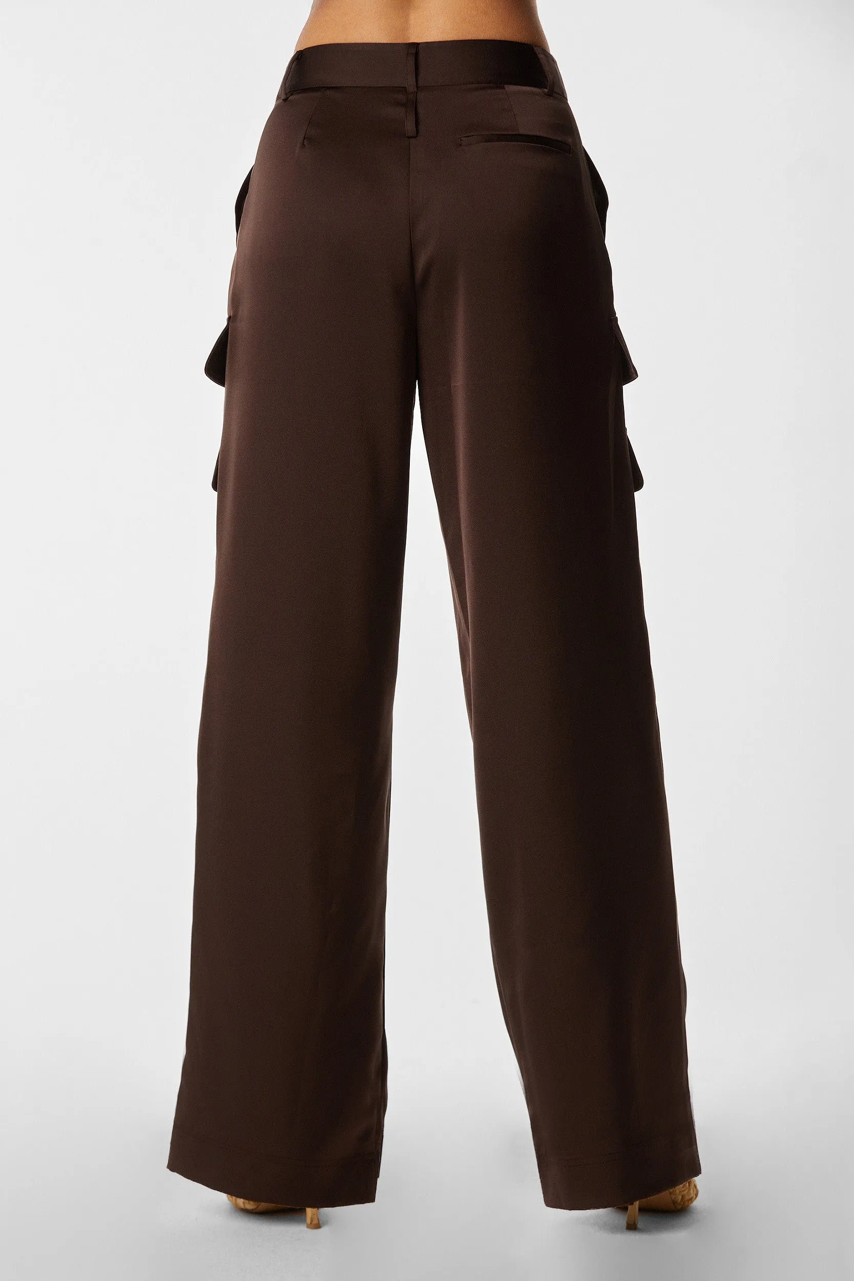 Milan Satin Cargo Pant - Espresso