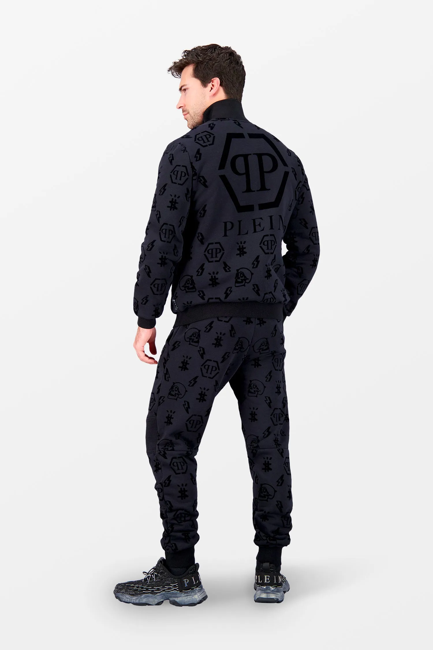 Philipp Plein Black Monogram Flocked Jogging Jacket