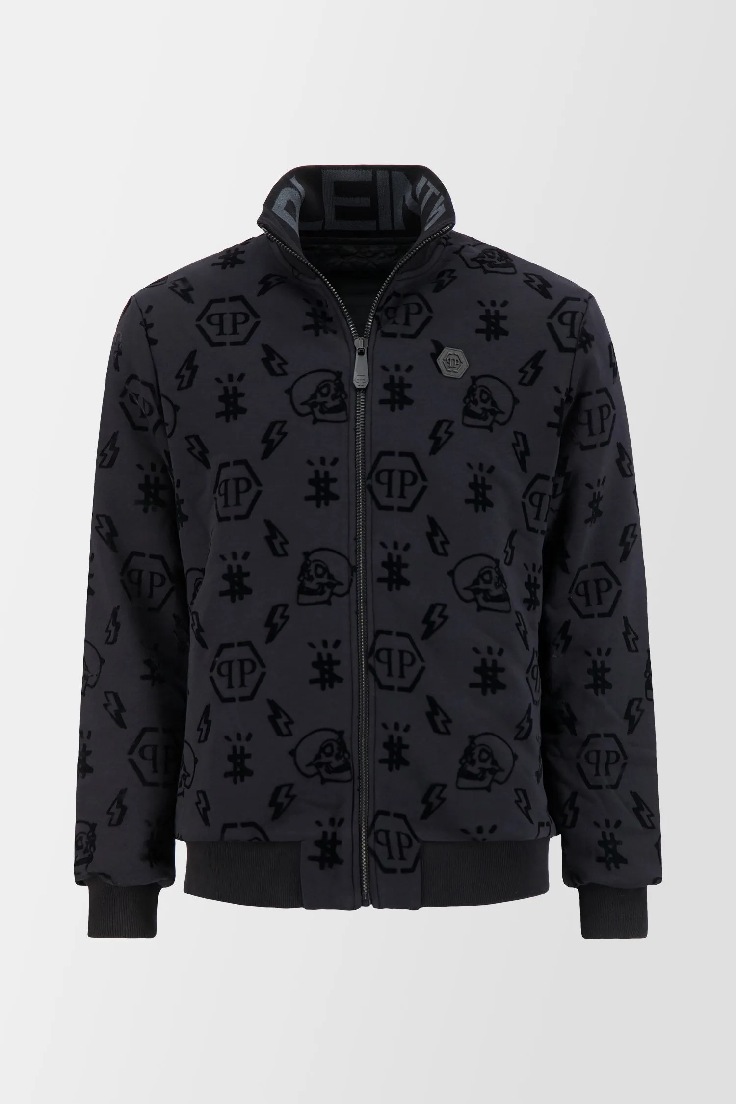 Philipp Plein Black Monogram Flocked Jogging Jacket