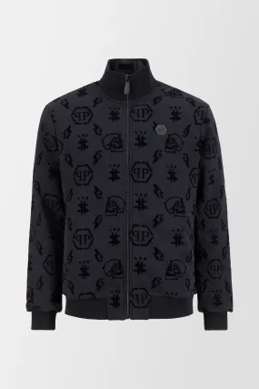 Philipp Plein Black Monogram Flocked Jogging Jacket