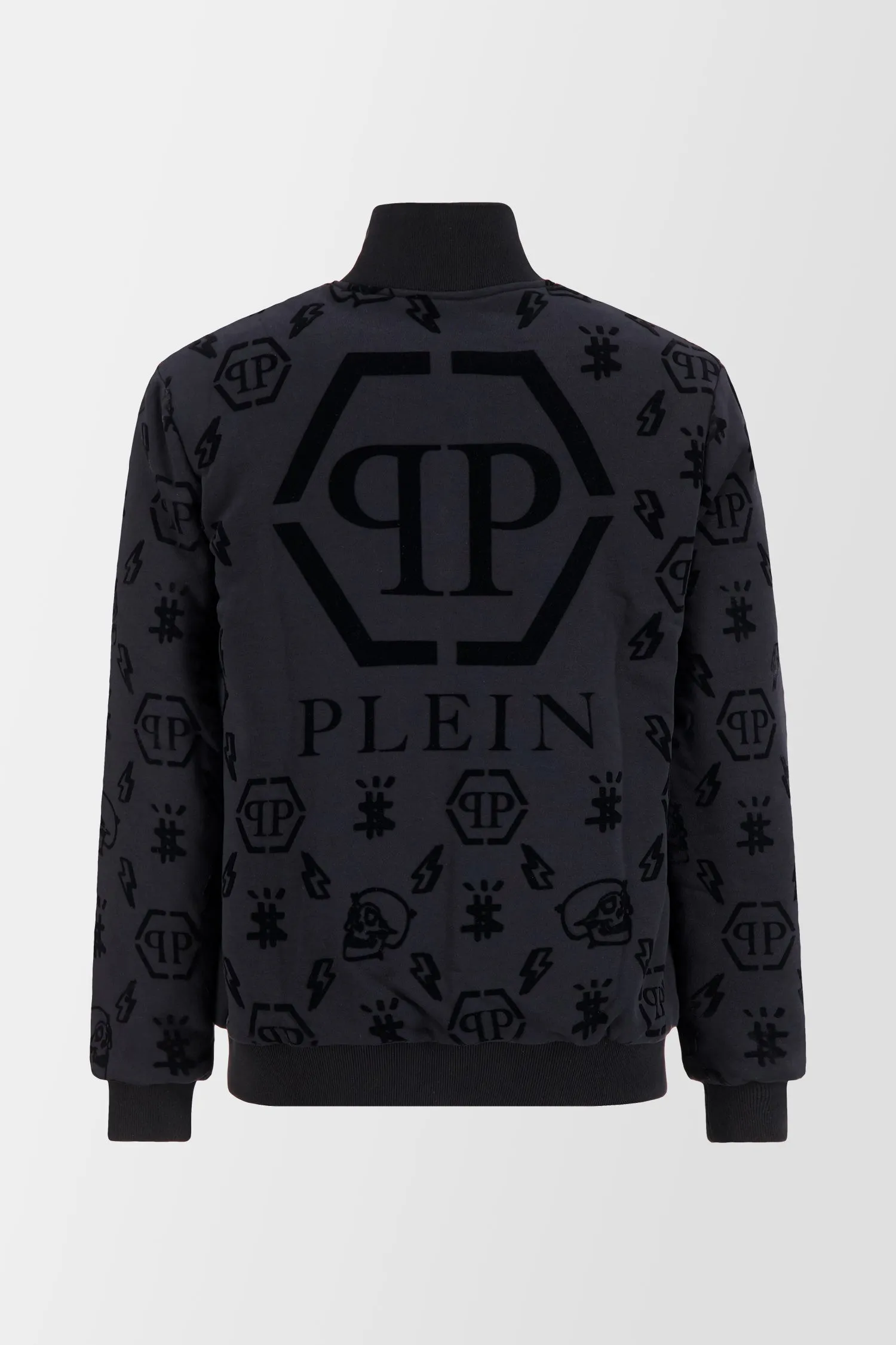 Philipp Plein Black Monogram Flocked Jogging Jacket