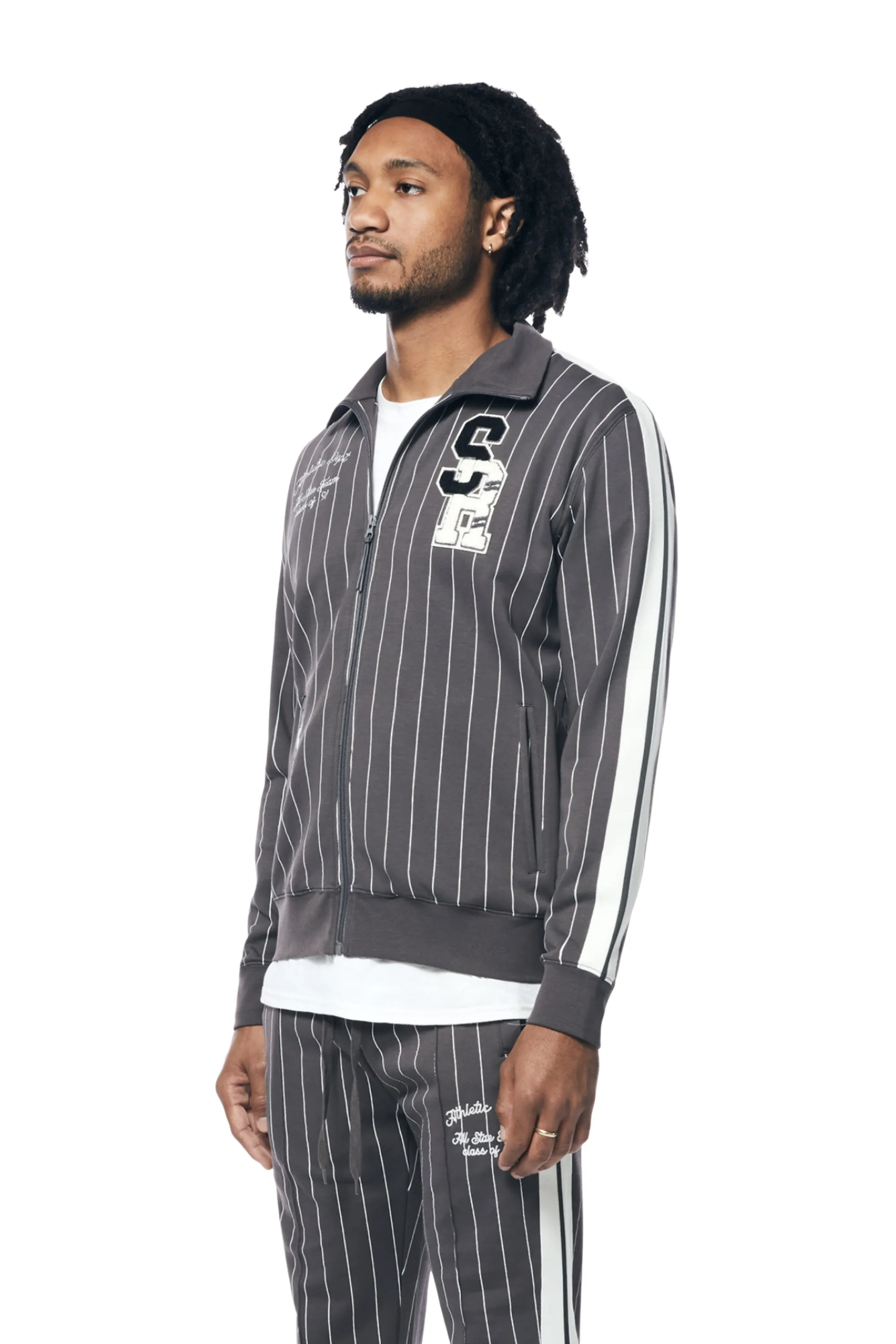 Pin Striped Varsity Track Jacket - Pavement